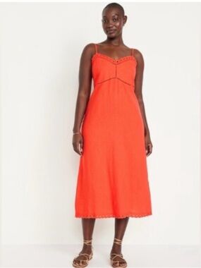Old Navy Coral-Orange Spaghetti Strap Midi Dress